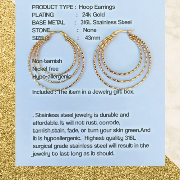 24k Gold Plated Hoop Earrings - Picture 4 of 4